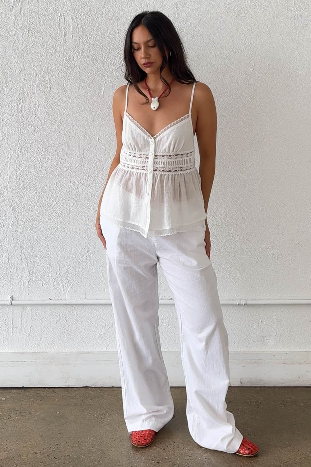 Cotton Tonal Lace Detail Cami