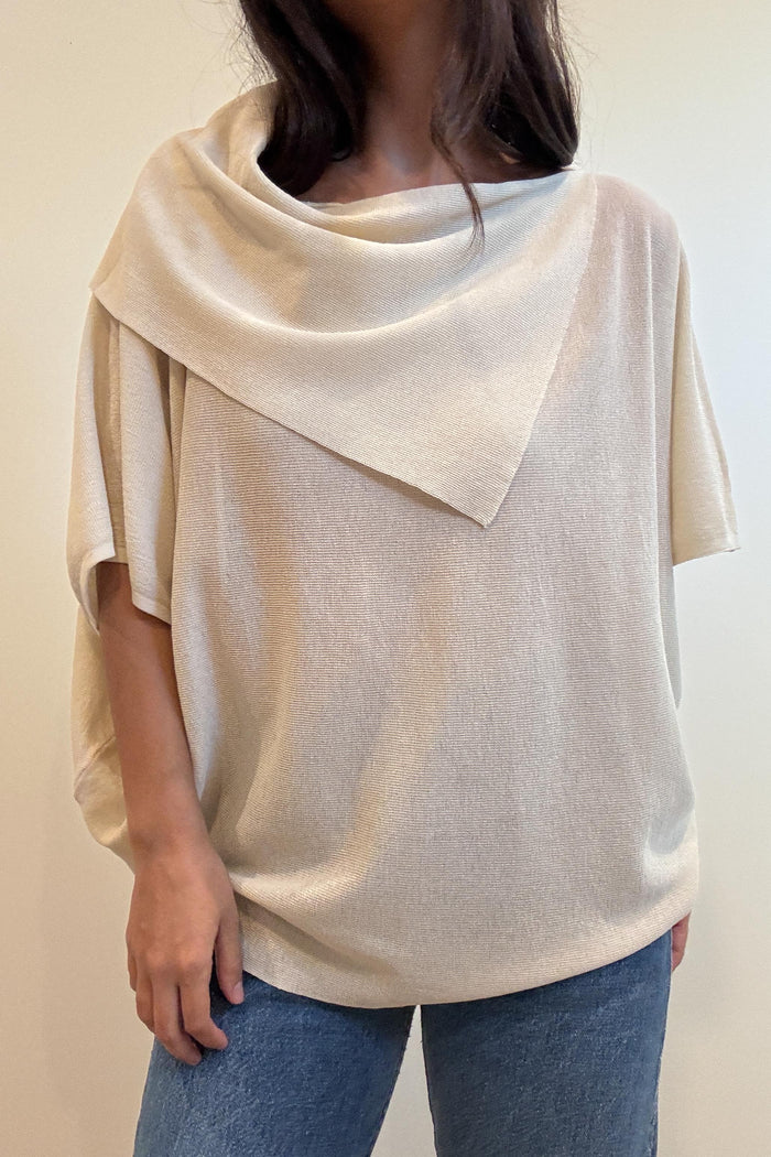 Asymmetric Neck Flowy Layer Knit Top