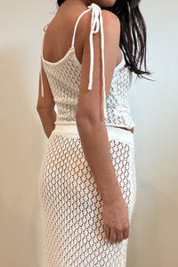 Crochet Knit Cami Top Ruffle Skirt Set