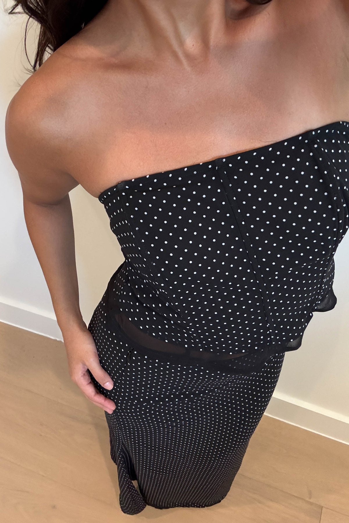 Polka Dot Strapless Boned Corset Top