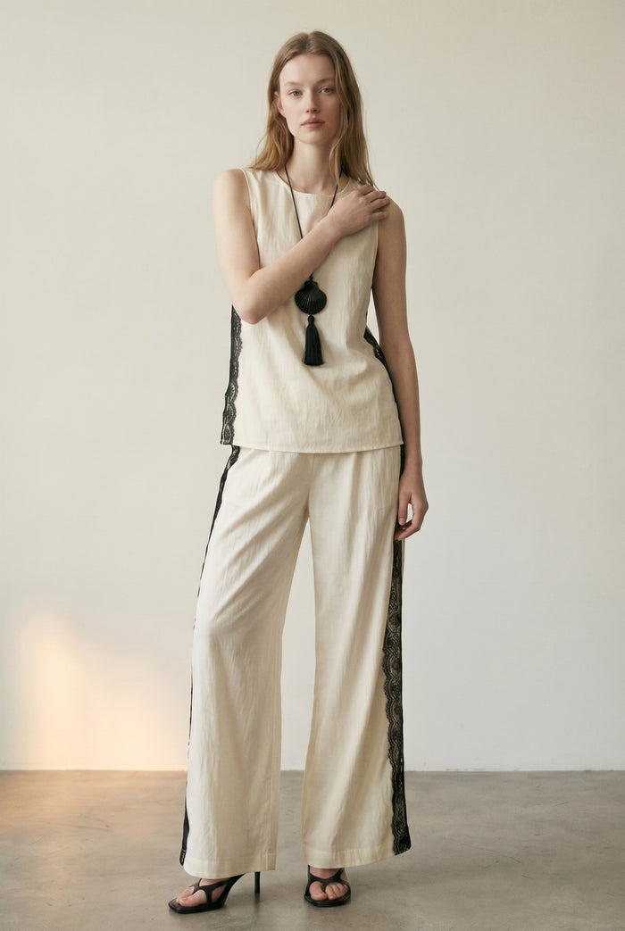 Side Lace Trim Top And Pants Set