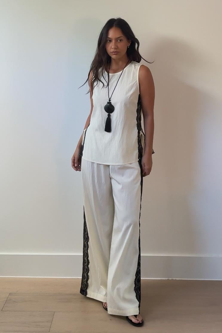 Side Lace Trim Top And Pants Set