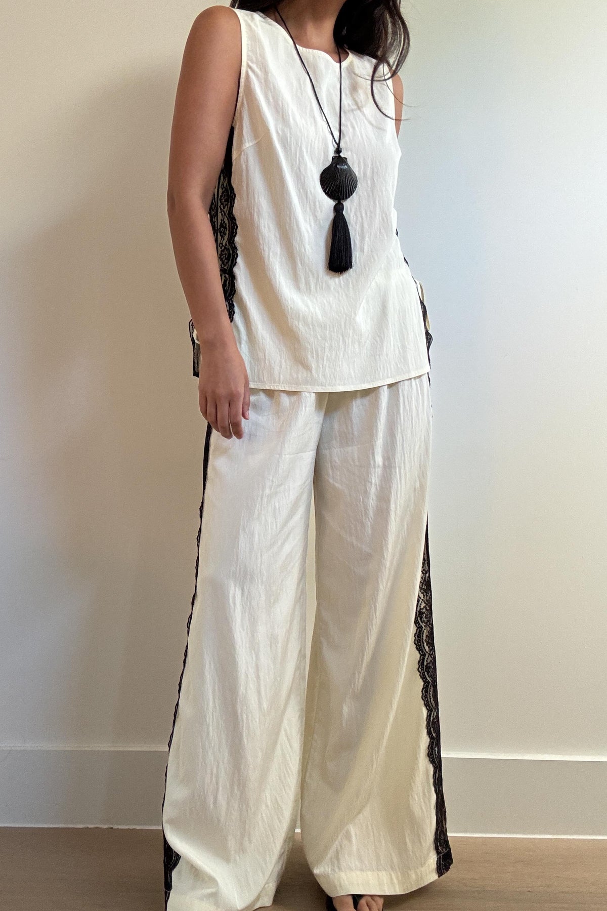 Side Lace Trim Top And Pants Set