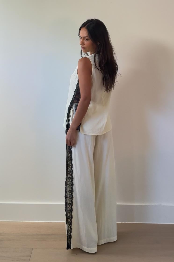 Side Lace Trim Top And Pants Set