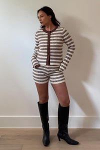 Stripe Knitted Cardigan With Shorts Set