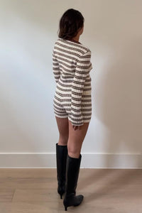 Stripe Knitted Cardigan With Shorts Set