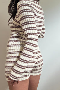 Stripe Knitted Cardigan With Shorts Set