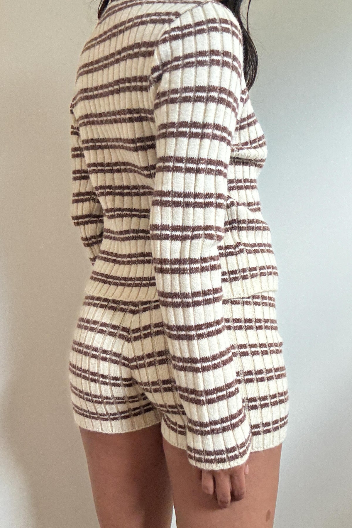 Stripe Knitted Cardigan With Shorts Set