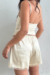 Satin Lace Trim Shorts