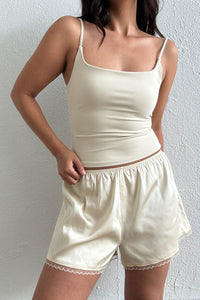 Satin Lace Trim Shorts