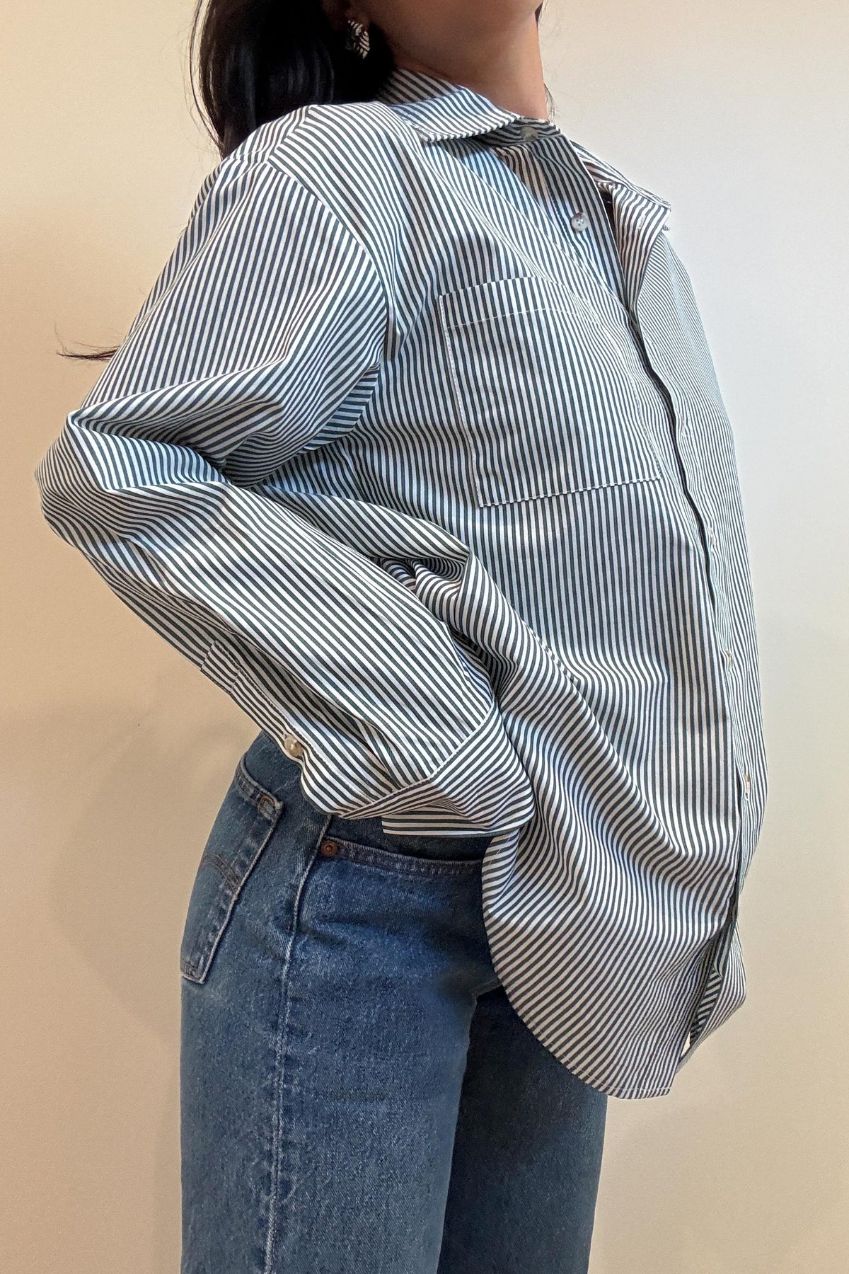 Cotton Striped Oversized Button Down Shirt