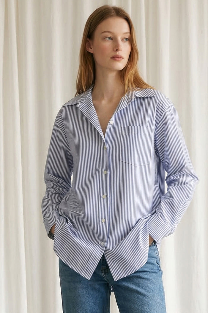 Cotton Striped Oversized Button Down Shirt
