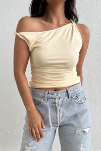 Asymmetrical One Shoulder Stretch Knit Twist Top