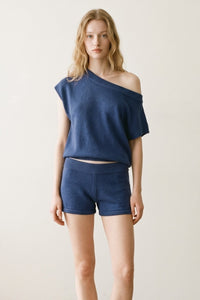 One Shoulder Knit Top and Shorts Set