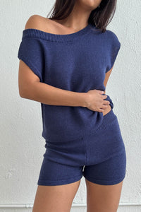 One Shoulder Knit Top and Shorts Set