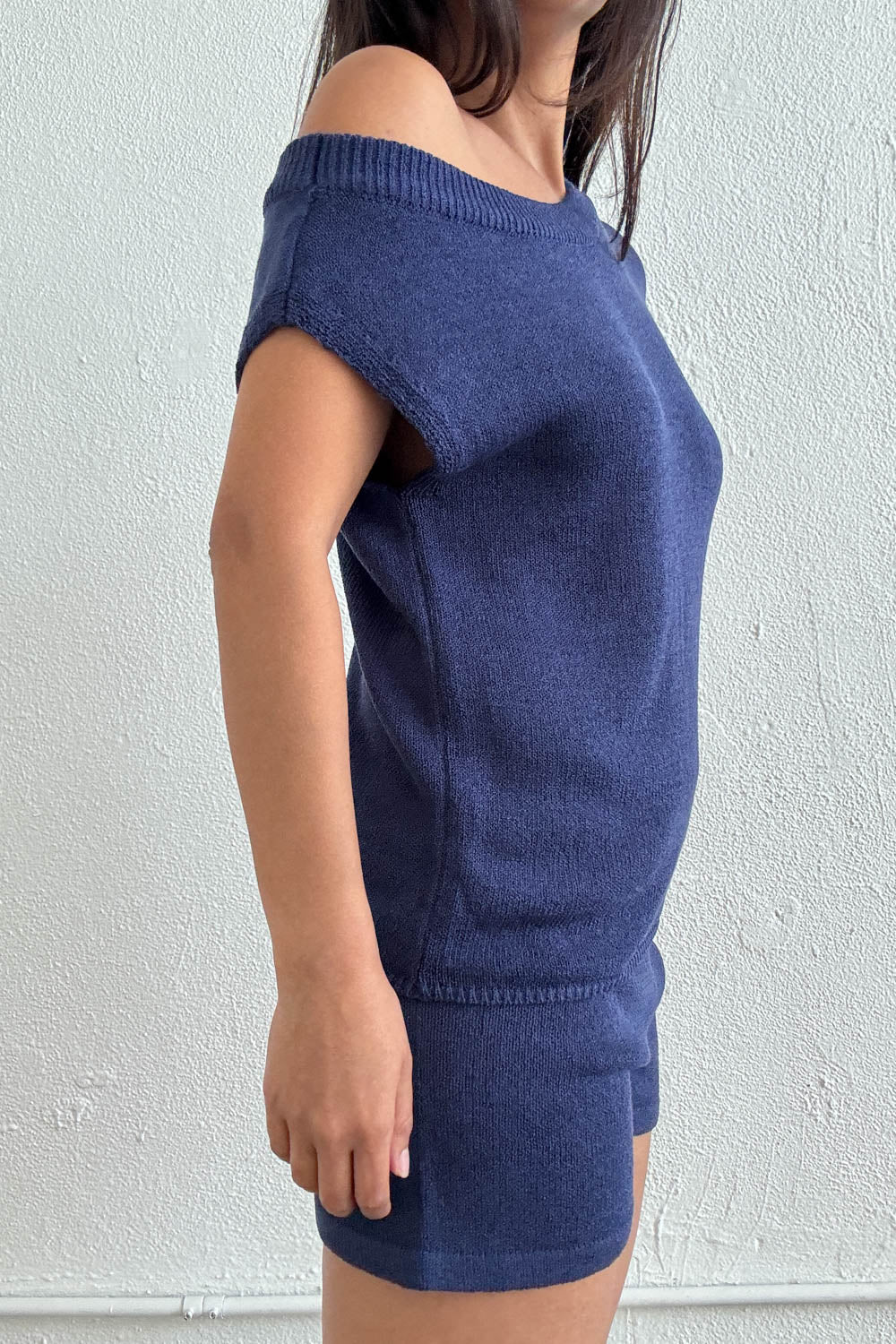 One Shoulder Knit Top and Shorts Set