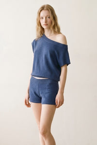One Shoulder Knit Top and Shorts Set