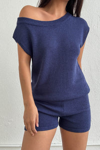 One Shoulder Knit Top and Shorts Set
