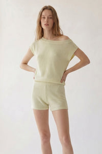 One Shoulder Knit Top and Shorts Set