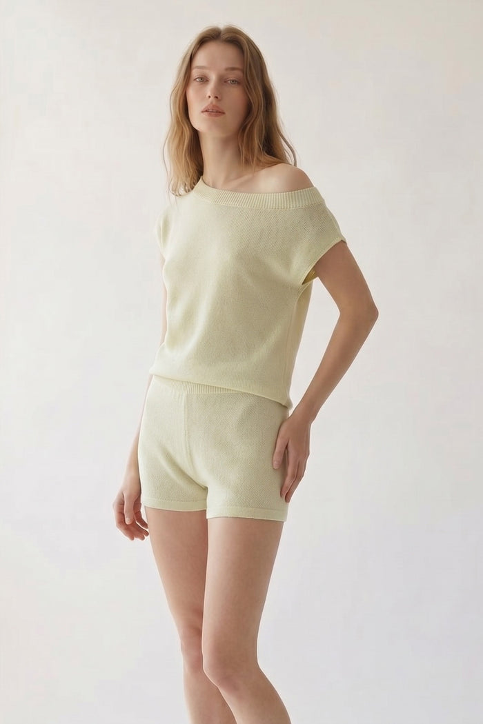 One Shoulder Knit Top and Shorts Set