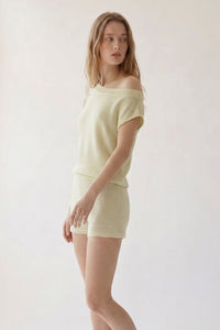 One Shoulder Knit Top and Shorts Set