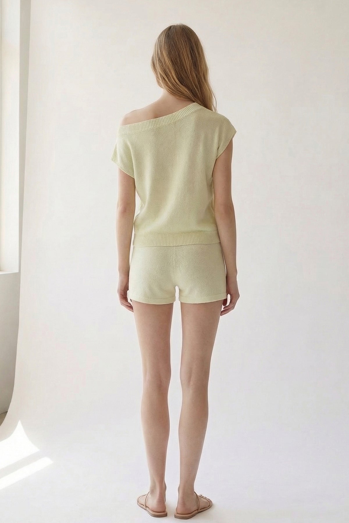 One Shoulder Knit Top and Shorts Set
