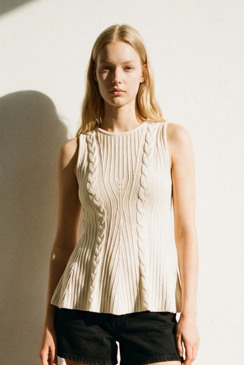 Cable Knit Peplum Sleeveless Top