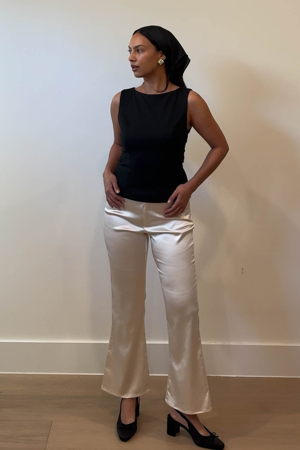 Satin Mid Rise Capri Pants