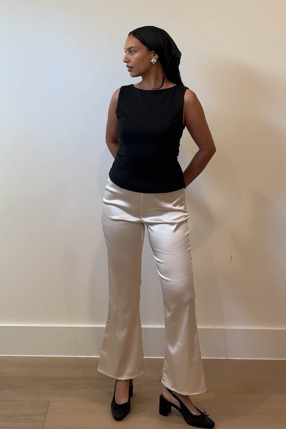 Satin Mid Rise Capri Pants