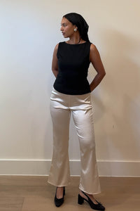 Satin Mid Rise Capri Pants