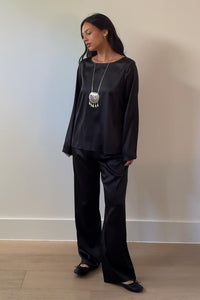 Satin Long Sleeve Top And Pants Set