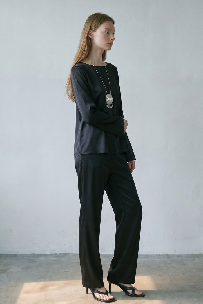 Satin Long Sleeve Top And Pants Set