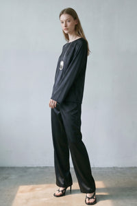 Satin Long Sleeve Top And Pants Set