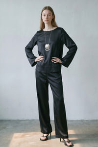 Satin Long Sleeve Top And Pants Set