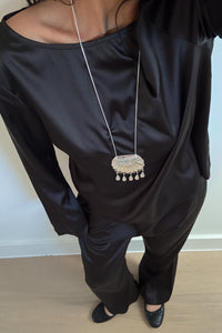 Satin Long Sleeve Top And Pants Set