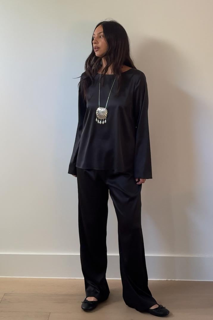 Satin Long Sleeve Top And Pants Set
