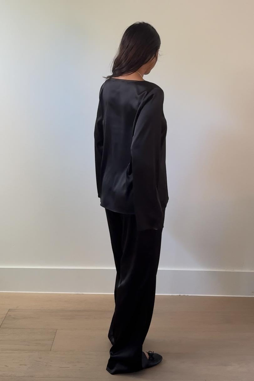 Satin Long Sleeve Top And Pants Set