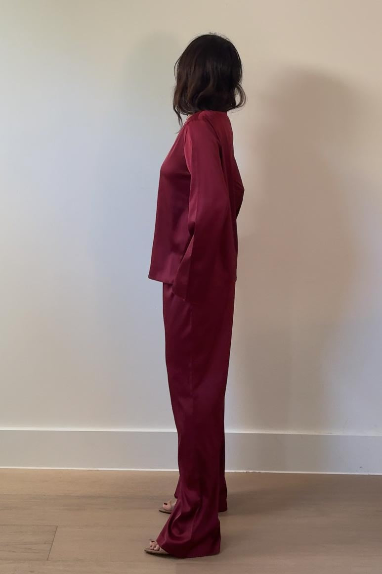 Satin Long Sleeve Top And Pants Set