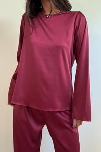 Satin Long Sleeve Top And Pants Set