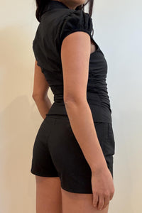 Zip Short Sleeve Blouse And Shorts Set