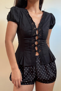 Lace Trim Puff Sleeve Blouse