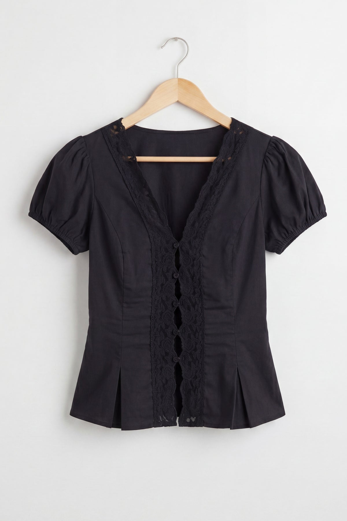 Lace Trim Puff Sleeve Blouse