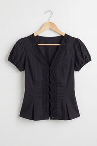 Lace Trim Puff Sleeve Blouse