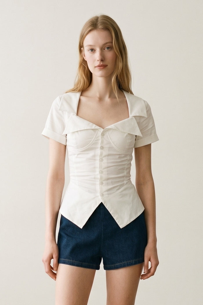 Wide Neck Collared Corset Top