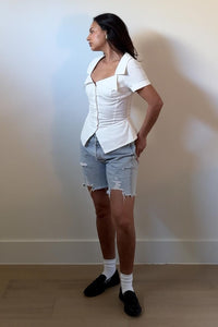 Wide Neck Collared Corset Top