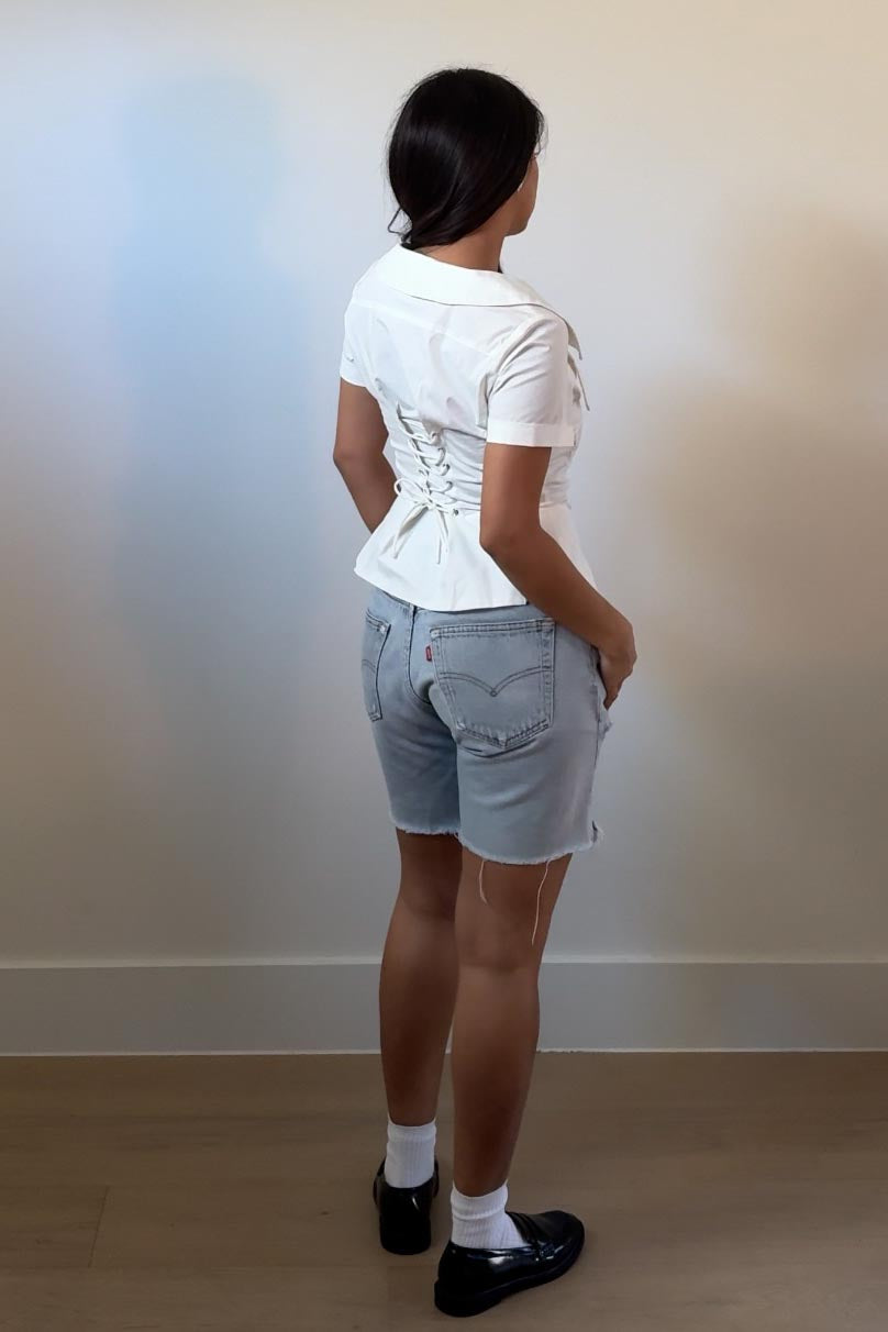 Wide Neck Collared Corset Top