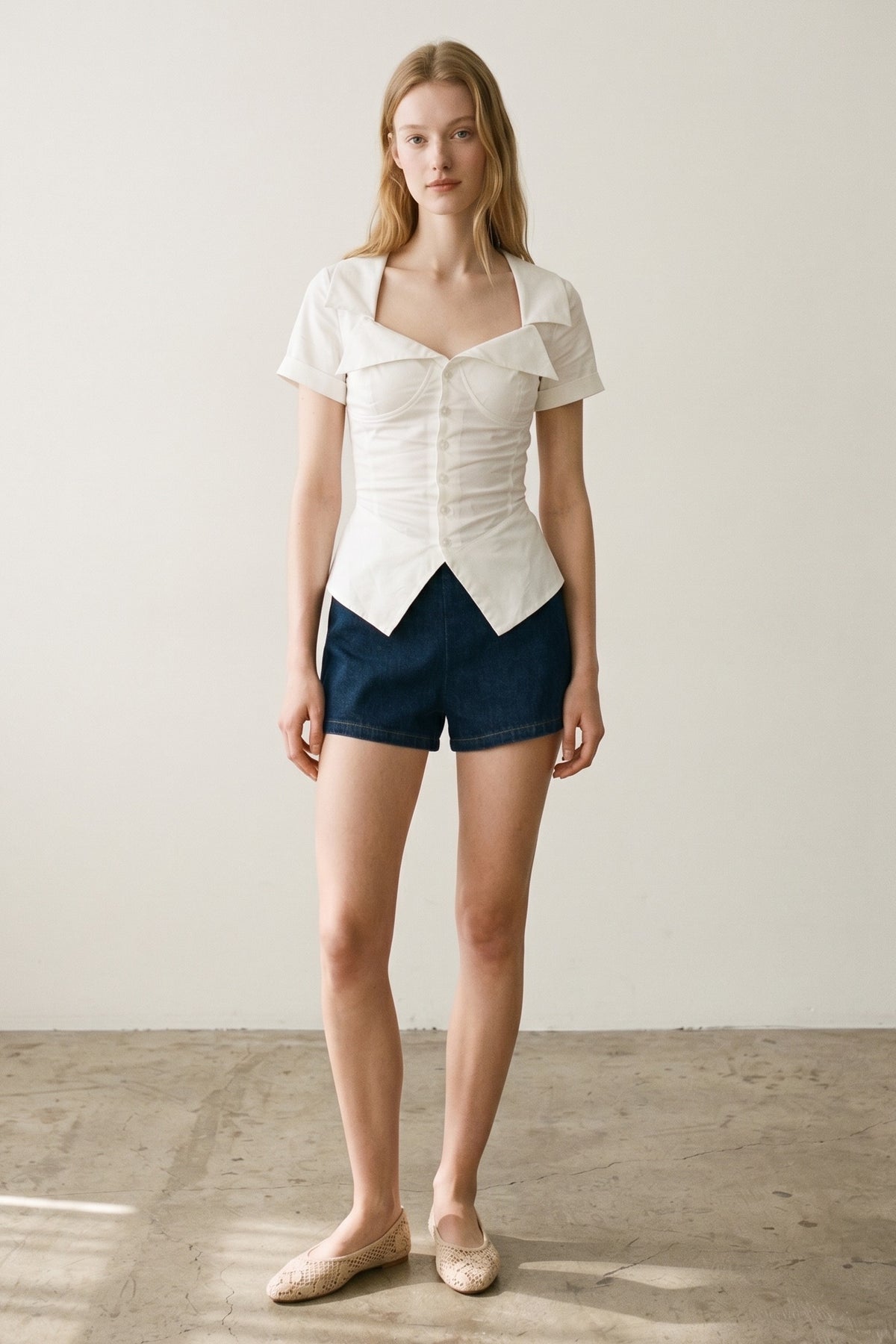 Wide Neck Collared Corset Top