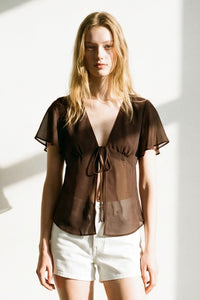Chiffon Flowy Short Sleeve Blouse