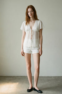 Chiffon Flowy Short Sleeve Blouse