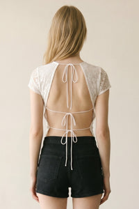 Paisley Open Back Tie Knit Top